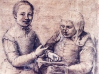 Vecchia che studia l’alfabeto ed è derisa da una bambina